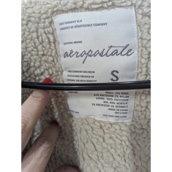 aeropostale Size Small Blue Plaid Flannel Bomber Wool Blend Coat With Hood - Picture 9 of 9